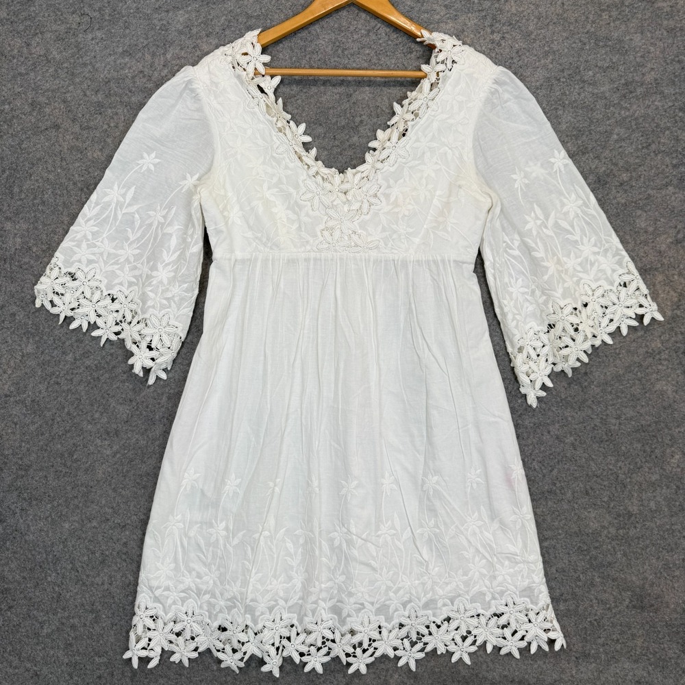 Vintage Betsey Johnson Floral Lace Sundress Womens 8 Crochet Lined Peasant Flare